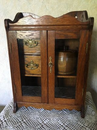 Edwardian Antique Oak Smokers/tobacco /pipe Cabinet C/w Lock/key