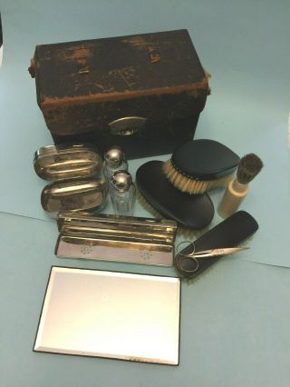 Old Antique Mens Grooming Shaving Travel Case Vintage Vanity Kit 3