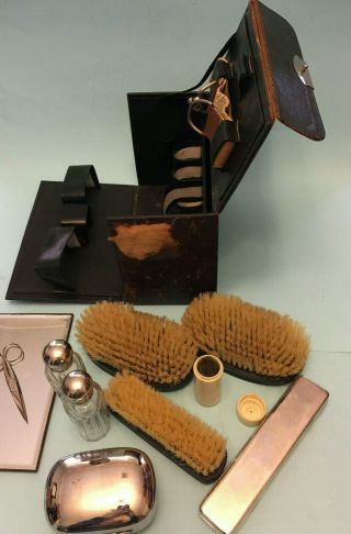 Old Antique Mens Grooming Shaving Travel Case Vintage Vanity Kit 4
