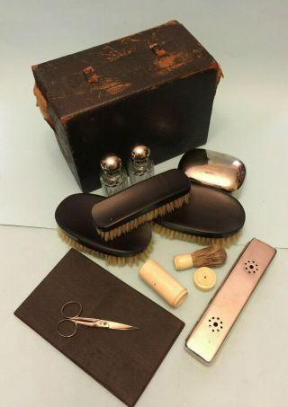Old Antique Mens Grooming Shaving Travel Case Vintage Vanity Kit 5
