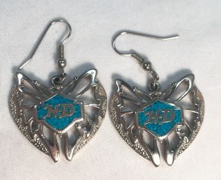 Vintage Harley Davidson Silver Turquoise Dangle Butterfly Earrings Laconia Prfct