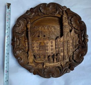 Vintage Wood Resin 3d Carved German Innsbruck Wall Plaque Plate Pre - Owner 9”