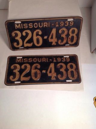Missouri License Plate 1939 Matching Pair 326 438