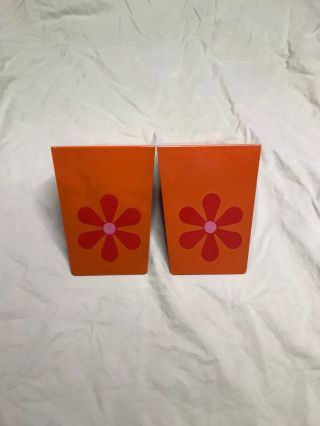 1960s Vintage Flower Metal Bookends - Daisy Orange Red 60s Retro