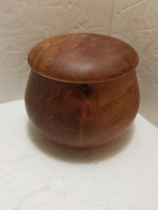 Larry De Luz Carved Lychee Wood Bowl Container With Matching Top Signed Rare