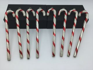 8 Vintage Christmas Ornaments 7” Mercury Blown Glass Candy Cane Silvered Mica