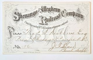 1877 Shenango And Allegheny Railroad Company Annual Pass T S Dobbins J T Blair