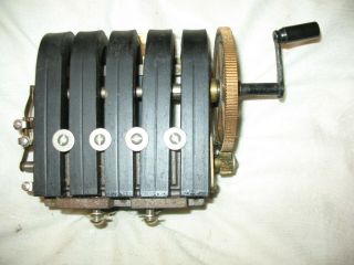 Vintage Antique 5 Bar Hand Crank Telephone Magneto Generator W/crank,  Escutcheon