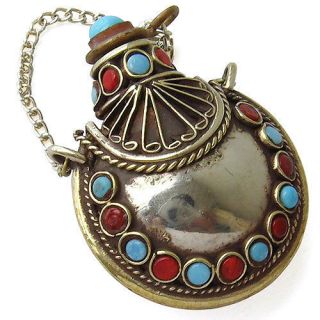 To Do Large Tibetan 34 Turquoise Red Coral Spoon Snuff Bottle Amulet Pendant