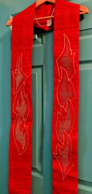 Gorgeous Catholic Priests Red & Gold Flame Stole By Slabbinck Of Belgium