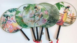 Set Of 10 Chinese Vintage Set Oriental Hand Fans