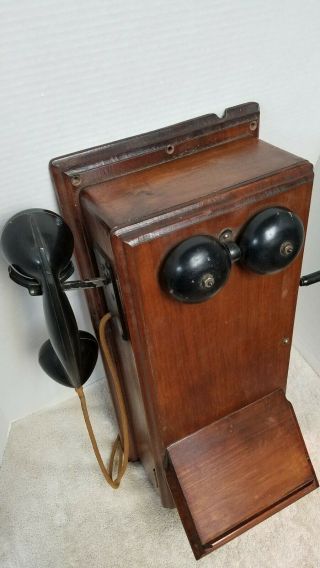 Vintage Crank Wall - Mount Telephone.  Oak Wood.  " Rings & Ready To Display "