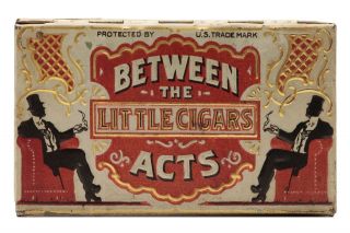 Rare Early 1900s " Between The Acts " Litho Hinged Cigar Tin,  Near