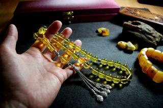 Glamour - - - 100 - Natural Baltic Amber - Prayer Beads,  Tesbih,  Silver
