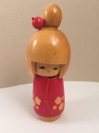 Vintage Japanese Kokeshi Doll Red Dress Signed