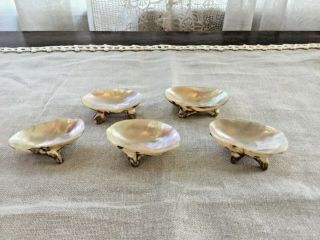 Set Of 5 Mother Of Pearl Shell Footed Salt Dips Or Caviar Dish - Rare