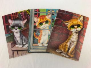 3 Gig Pity Kitty Vintage 1960s Big Eyes Litho Print Cards 4.  5 " X 6.  5 " Keane