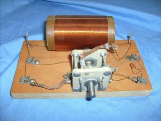 Antique Crystal Radio Detector Wooden Stand Vintage - Ceramic Tuner