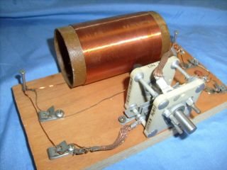 Antique Crystal Radio Detector wooden Stand Vintage - Ceramic tuner 3