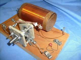 Antique Crystal Radio Detector wooden Stand Vintage - Ceramic tuner 4