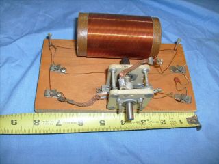 Antique Crystal Radio Detector wooden Stand Vintage - Ceramic tuner 6