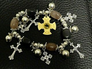 Catholic Holy Relic St.  Padre Pio Icon Reliquary Passion Cross Pendant Bracelet