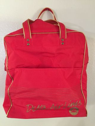 Vintage Delta Air Lines Red Carry On Tote Bag With Gold Piping And 80s Graphics