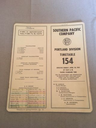Southern Pacific Sp Employee Timetable Portland Division 154