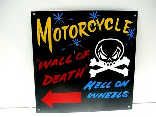 Painted Wall Of Death Motorcycle Sign Skull Bones Carnival Sturgis Saloon Bar