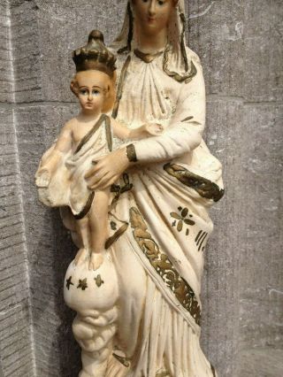 ANTIQUE PLASTER OUR LADY OF VICTOIRE CHILD JESUS ANGELS ALTAR FIGURE STATUE 4