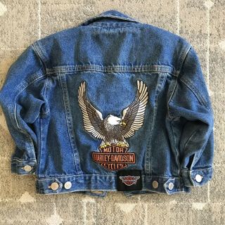 Vintage Harley Davidson Motorcycle Denim Jean Jacket Eagle Kids Youth Child 4