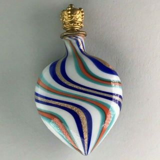 Antique German Blown Art Glass Crown Top Aventurine Swirl Perfume Flapper Bottle