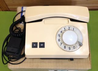 Vtg 1990 Rotary Dial Phone Butter Color Soviet Russian Made In Ussr,  Box