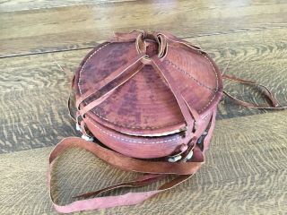 Antique Ethiopian Lunchbox Leather Lidded Grass Basket Oromo Tribe African