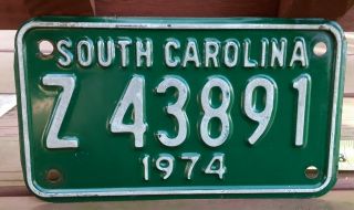 Motorcycle License Plate - South Carolina 1974,
