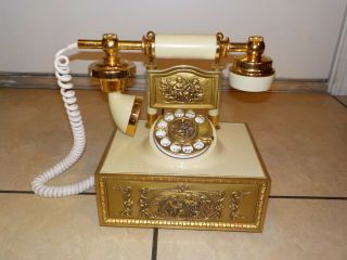 Vintage Deco - Tel French Victorian Style Rotary Dial Phone Ivory Gold Color