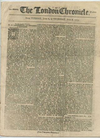 June 1775 The London Chronicle Newspaper Revolutionary War Virginia Negros