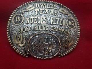 Rodeo Trophy Buckle Vintage 1985 Uvalde Texas Bronc Riding Champion 270