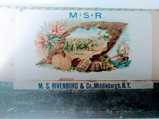 Antique Wooden Cigar Box M S Rivenburg Middleburg Ny Rate 14 In.