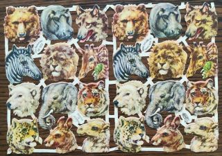 Sheet Orig.  Victorian Raphael Tuck Embossed Die Cut Scraps,  Zoo Animals