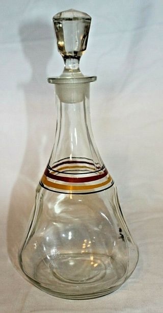 Vintage Retro Mid Century Modern Striped Glass Decanter w/ Wine Stopper 11.  5 