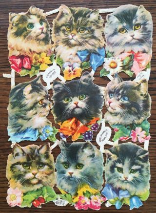 Sheet Orig.  Victorian Raphael Tuck Embossed Die Cut Scraps,  Kittens Cats