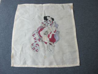 Vintage Shunga Japanese Erotic Scene Printed In Silk Hanky