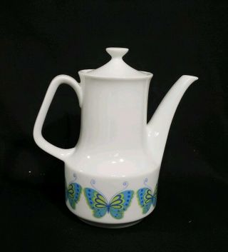 Mid century Porcelain Coffee Tea Set With Blue and Green Butterflies 5