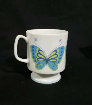Mid century Porcelain Coffee Tea Set With Blue and Green Butterflies 7
