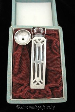 Vintage Old Art Deco Sterling Silver Glass Crystal Perfume Bottle Funnel W/ Box