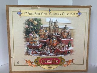 Vintage Fiber Optic Victorian Village Set Grandeur Noel 2003