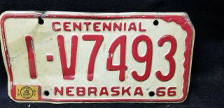 Vintage 1966 1967 Nebraska Centennial License Plate 1 - V7493 Douglas County