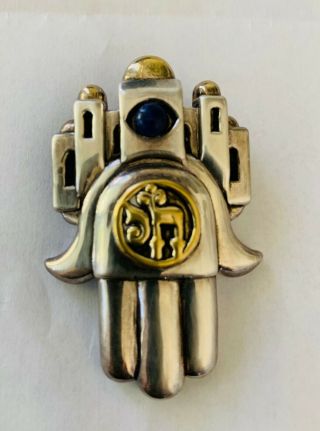 Frank Meisler Sterling Silver Yad Hamsa Pin/pendant.  Lapis Stone.