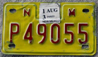 Red On Yellow Mexico Motorcycle License Plate With A 2013 Sticker